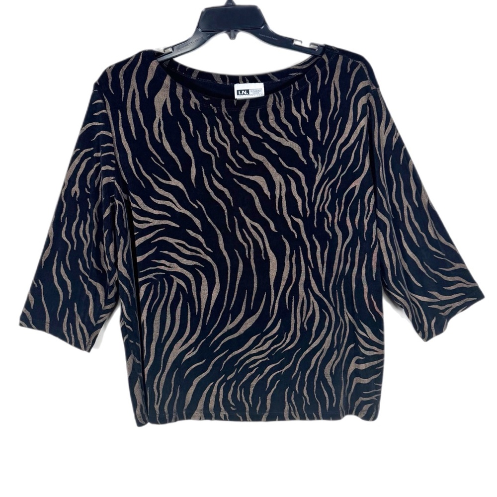 I.N. San Francisco Y2K Women’s Slinky Knit Animal Print Top 3X Black Mob Wife